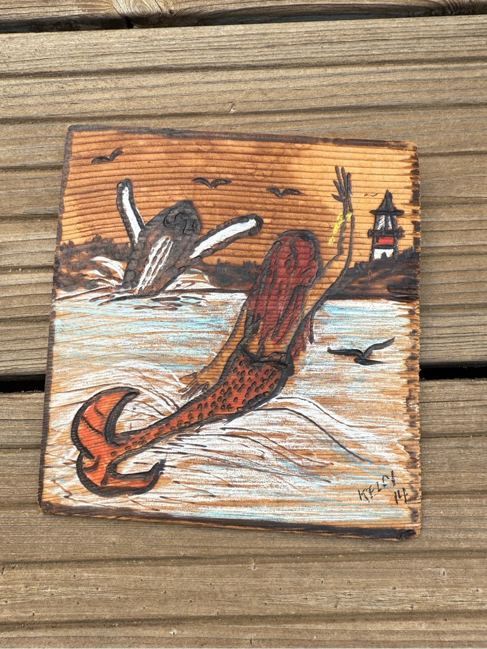 Hand-Painted Mermaid & Whale Wood Plaque